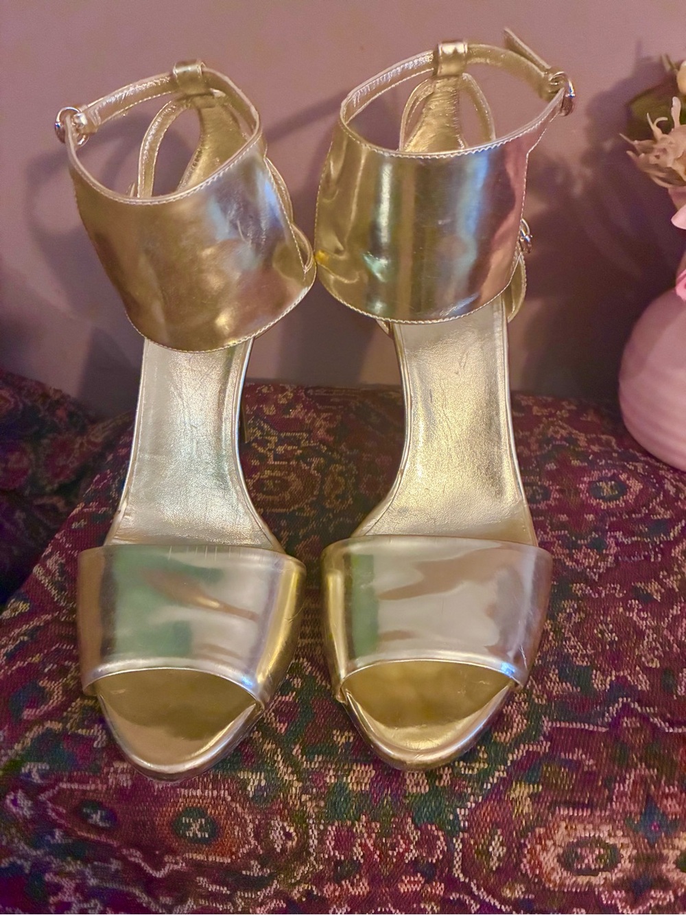 Gucci Metallic Gold Leather Ankle-Strap Heels - Picture 3 of 7
